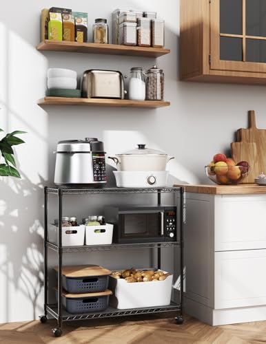 Heavy Duty 3-Tier Storage Shelves 750Lb Capacity, 24.02" D x 13.78" W x 29.92" H Shelving Unit for Pantry, Garage, Laundry and Kitchen, Black, 2 Pack - view 2