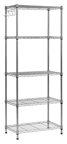WS241459-5S 5 Tier Wire Shelving with Hooks in Silver, 59" Height, 24" Width, 14" Length - view 6