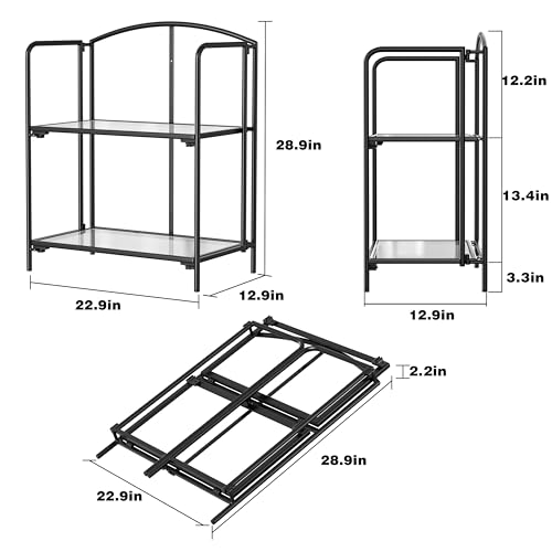2-Tier Foldable Bookshelf, Black Frame & Transparent Shelves - view 3