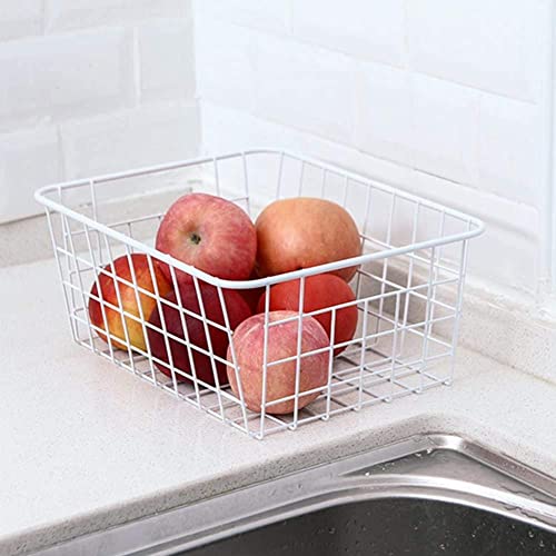 Wire Storage Baskets, Large Farmhouse Metal Freezer Basket Storage Organizer Bins with Handles for Kitchen Cabinets, Pantry, Closets, Bedrooms, Bathrooms, Set of 6, White - view 2