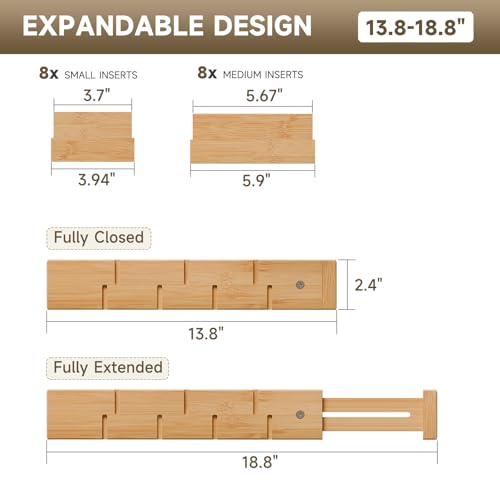 Bamboo Drawer Dividers, Expandable Kitchen Drawer Organizer - view 2