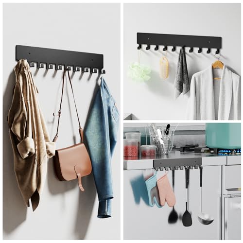 Key Holder for Wall, Key Hooks with 10 Hooks, Wall Mounted Key Holder for Hallway, Self Adhesive Key Rack(Black) - view 6