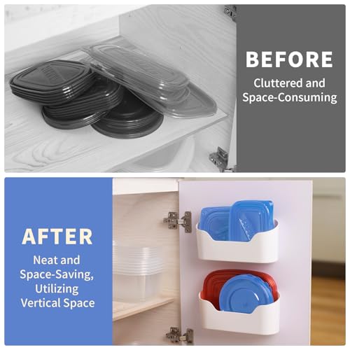2 Pack Lid Organizers Inside Cabinet, No Drilling Adhesive Over Door Organizer, Cabinet Door Organizer Bin Holder Caddy, Over Cabinet Organizer Storage Lid Organizer for Kitchen(White) - view 3