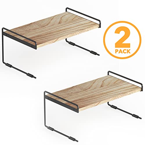 Cabinet Shelf Organizers 2 Pack, Kitchen Counter Organizer Rack Under Shelves Riser, Pantry Cupboard Storage Organization, Metal and Wood, Black and Natural, 16" Wide - view 7