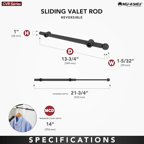 Sliding Valet Rod for Closets, Min Opening of 5"W, 2 Pack - view 4