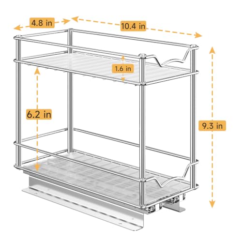2 Pack Pull Out Spice Rack for Inside Cabinet, 2 Tier Chrome Spice Organization for Cabinet, Vertical Sliding Out Spice Rack Organizer for Seasoning, 10.4''D×4.8''W×9.3''H - view 6