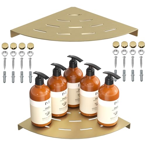 2 Pack Corner Shower Shelves Load Capacity 40 lbs 304 Stainless Steel Shower Corner Shelf Will not Rust 8in Shower Shelf for Inside Shower Brushed Gold Drilling Installation