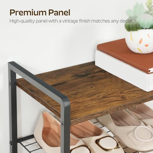 12-Tier Narrow Shoe Rack, Tall Shoe Rack for 12-24 Pairs, Slim Shoe Storage Organizer with Wooden Top, Space Saving, Metal Frame, for Entryway, Rustic Brown and Black SS61BR - view 5