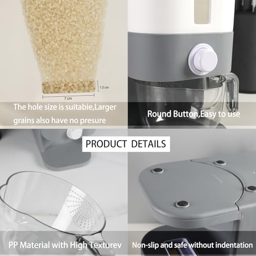 22.5-25 Lbs Gray Rice Dispenser, Rice Container with Lid, Rice Storage Container with Measuring Cup, Food Dispenser Rice Container, Storage Container for Cereal, Household Rice Bucket - view 6