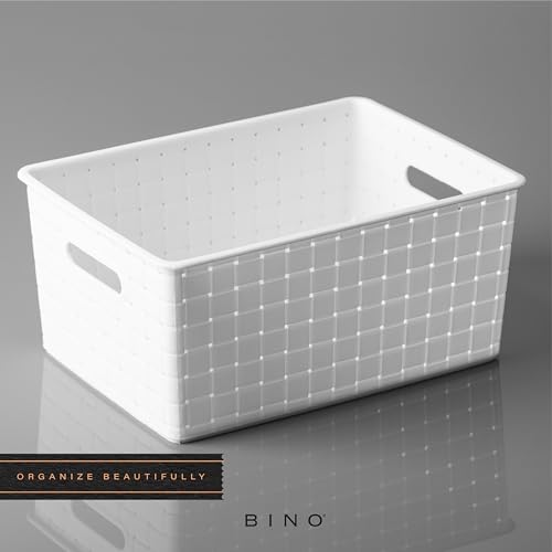 Plastic Storage Baskets Small - White | THE STABLE COLLECTION | Multi-Use Storage | Rectangular Cabinet Organizer | Baskets For Organizing with Handles | Home Office Organization and Storage - view 5