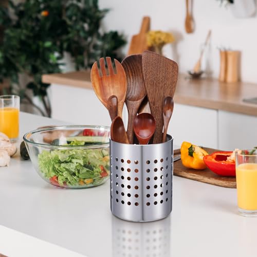 Metal Utensil Holder Set, Small SUS401 Steel Utensil Holder Flatware Silverware Spatulas Utensils Drying Rack for Kitchen Countertop, Kitchen Home Office Organizers,Silver (3 Pack) - view 3