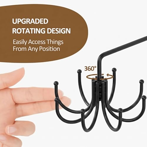 Kitchen Cooking Utensil Holder, 360° Rotating Kitchen Hooks for Hanging Utensils, Heavy Duty Metal Utensil Rack with 8 Storage Capacity for Utensil, Towel, Pot, Glove, Aprons, Black - view 3