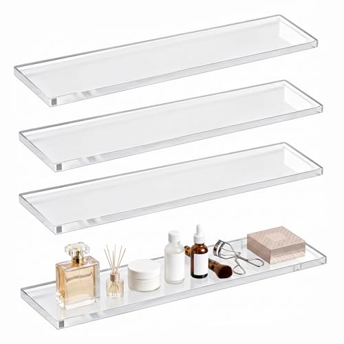 4 Pcs Clear Acrylic Medicine Cabinet Replacement Shelves 13.25 Inch Sturdy Bathroom Cabinet Replacement Shelf for Wall Mounted Cabinets, Standard
