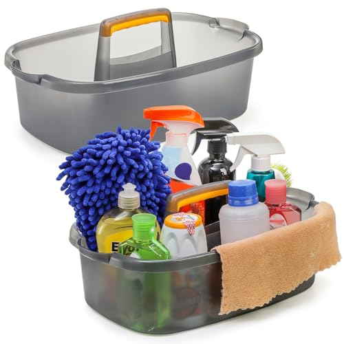 2 Pack Cleaning Supplies Caddy, Plastic Large Cleaning Supply Storage Bucket with Handle, Portable Shower Tote Caddy Household Tools Organizer Baskets for Bathroom, Kitchen Under Sink