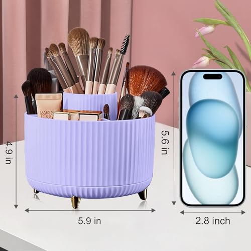 Makeup Brush Holder Organizer,360° Rotating Makeup Brush Organizer,5 Slot Make up Brushes Cup for Cosmetics, Nail Polish, Art Supply, Bathroom Vanity Desktop Organizer - Purple - view 6