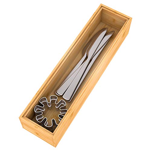 Stackable Utensil Drawer Organizer, Bamboo Kitchen Flatware Holder 12"x 3"
