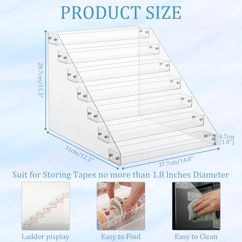 2 Pack Christmas 7 Tier Washi Tape Organizer, Clear Plastic Washi Tape Storage Rack, Assembly Storage Holder Dispenser Desk Accessories Display Caddy for Art Craft Supplies - view 2