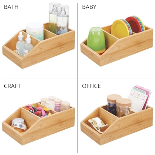 Bamboo Wood Compact Bathroom Storage Organizer Bin Box - 3 Divided Sections - Cabinets, Shelves, Countertops, Bedroom, Kitchen, Laundry Room, Closet, Garage, 2 Pack - Natural - view 7