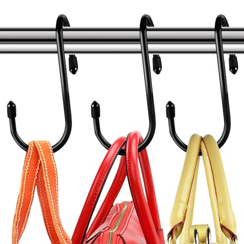 8 Pack Purse Hanger for Closet, Vinyl Coated Unique Twist Design Black Bag Hanger Hooks, 5 Inch Large Closet Rod Home Storage Hooks Purse Organizer for Hanging Handbags, Belts, Hat, Backpack