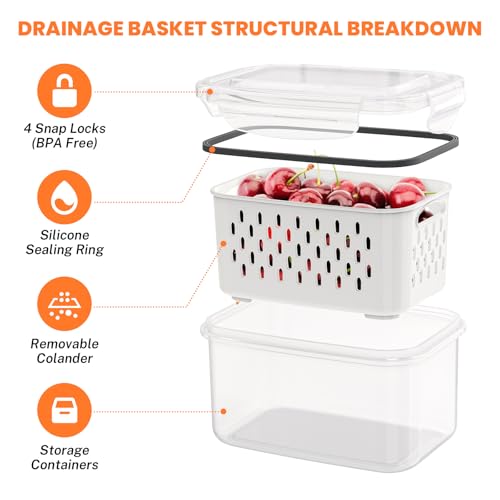 8 Pieces Fruit Storage Containers for Fridge with Lids and Strainer - view 4