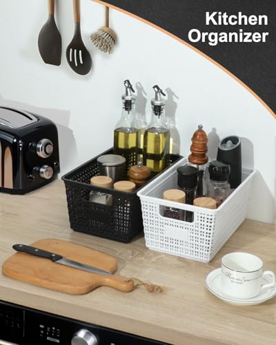 Set of 6 Baskets For Organizing, Plastic Storage Bins and Small Basket for Organization and Storage Shelves Drawers Desktop Closet Playroom Classroom Office, Black - view 5