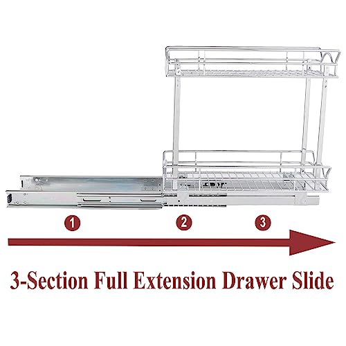 Slide Out Cabinet Organizer for Narrow Cabinet (7" W X 17" D), 2 Tier Pull Out Shelves Slim Sliding Cabinet Organizer and Storage, Chrome - view 5