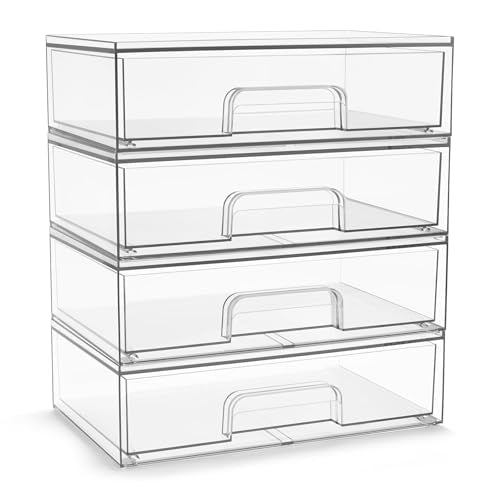 Clear Stackable Storage Drawers (4 Pack, 12.1'' Wide)
