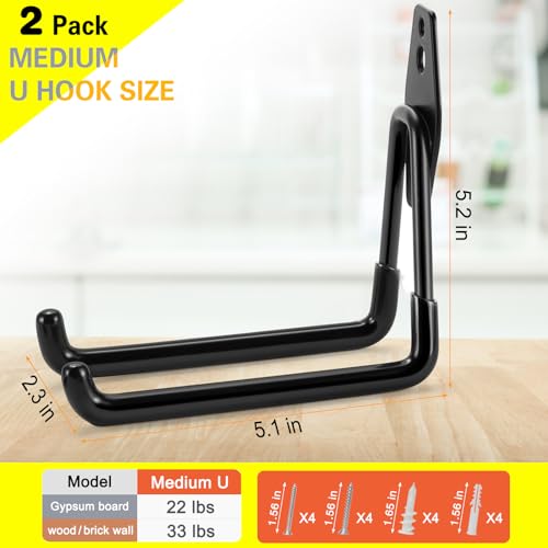 2 Pack Garage Hooks Heavy Duty Storage Organizer Wall Mount Power and Garden Tool Hangers, for Hanging Ladders, Ropes, Hose, Bulk Items - view 3