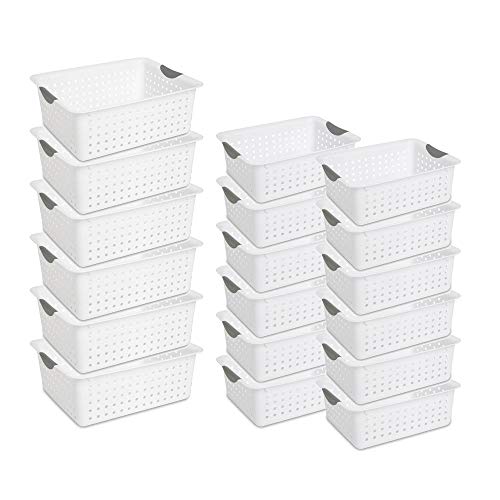 Large Ultra Plastic Basket with Handles, 6 Count, and Medium Ultra Plastic Basket with Handles, 12 Count Storage Solution System for Home
