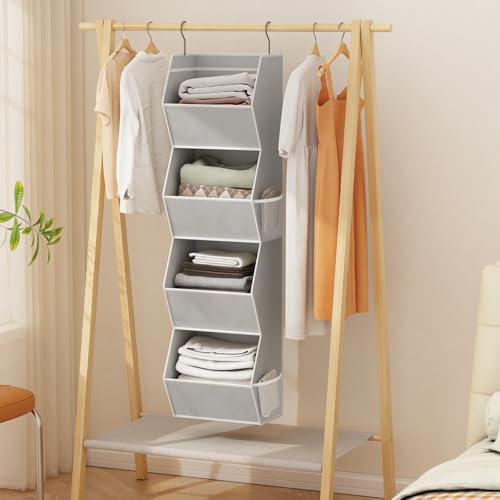 Closet Organizers and Storage Hanging with Mesh Pockets for Clothes, Grey - view 2