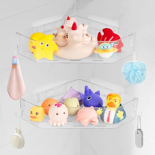 Bath Toy Storage for Baby & Toddler, 2 Pack Clear Adhesive Shower Caddy