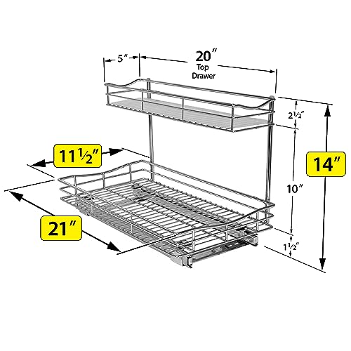 Pull Out Under Sink Kitchen Cabinet Organizer - 11.5 in. x 21 inch deep Drawer - Sliding Shelf Organizer for Cabinets and Undersink Storage Shelves - Lifetime Ltd. Warranty – Chrome - view 6