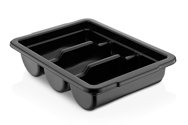 Commercial Cutlery Bin, 3-Compartment Restaurant Kitchen Flatware Tray, Silverware Storage Plastic Container, Condiments Holder, Utensil Organizer Box, Black