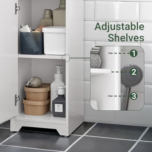 Bathroom Storage Cabinet Adjustable Shelves, Tall Narrow, White - view 6