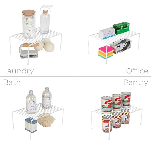 Cabinet Storage Shelf Rack - Medium (8.5 x 13.25 Inch) - Steel Metal Wire - Cupboard, Plate, Dish, Counter & Pantry Organizer Organization - Kitchen [White] - view 6