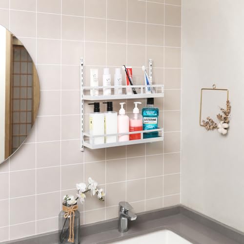 Wall Mount Spice Rack Organizer 5 Tier Height-Adjustable Hanging Spice Shelf Storage for Kitchen Pantry Cabinet Door, Dual-Use Seasoning Holder Rack with Hooks, White - view 6