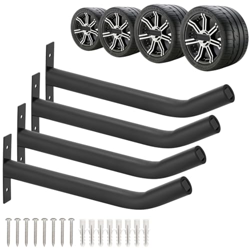 4 Pcs Tire Wall Hooks, Heavy Duty Garage Storage System, Strength Steel Tyre Rack for Car, SUV, Motorcycle Tires, Ladders & Chairs (12.2Inch)