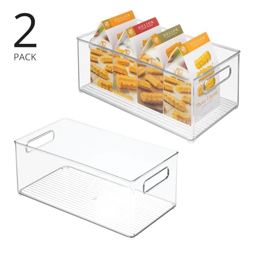 Plastic Stackable Kitchen Organizer - Storage Bin with Handles for Refrigerator, Freezer, Cabinet, and Pantry Shelves Organization - Food Container - 2 Pack - Clear - view 2