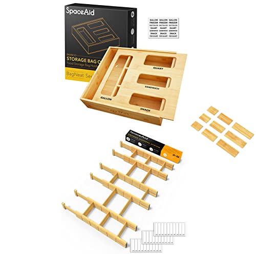 Bag Storage Organizer for Kitchen Drawer, (1 Box 4 Slots) Bamboo Drawer Dividers 6 Dividers with 12 Inserts (17-22 in), Inserts, 3 Sizes, 9 Pack