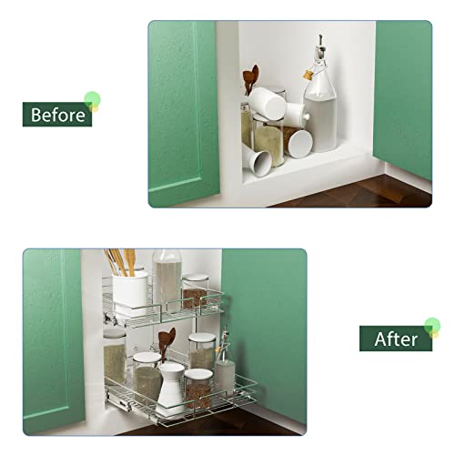2 Tier Individual Pull Out Cabinet Organizer 10½" W x 21½" D, Slide Out Kitchen Cabinet Storage Sliding Shelves - view 6
