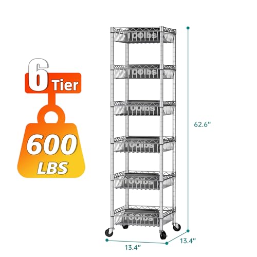 6 Tier Shelf Wire Shelving Adjustable Storage Shelves Basket Rack - view 3