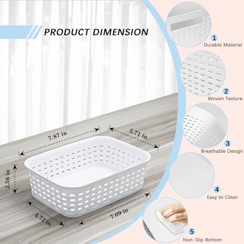 Plastic Storage Baskets for Cabinets, Household Pantry Organization with Handle,Organizer Bins for Room,Bathrooms,Under-Sink,Kitchen (White, XS-3PACK) - view 2