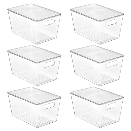6 Pack Clear Stackable Storage Bins with Lids and Handles, Large