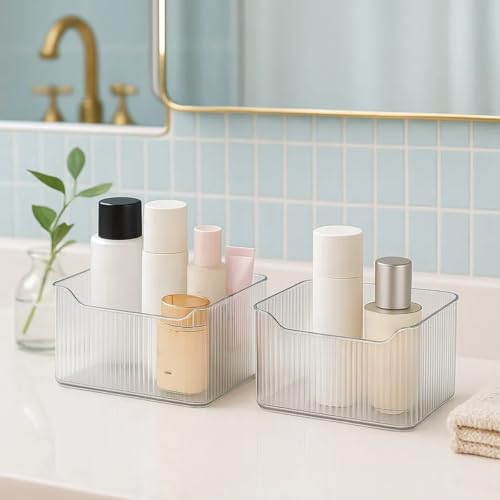Acrylic Wall Mount Organizer, 4 Pack Clear Modular Storage System for Bathroom, Fridge, Pantry and Vanity — Transparent Half-Frosted Aesthetic Baskets for Visible Home Organization - view 2