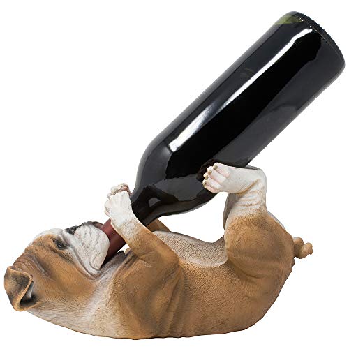 Thirsty English Bulldog Wine Bottle Holder Statue Display Stand Decorative Centerpiece for Bar or Kitchen Counter Décor As Gifts for Dog Lovers
