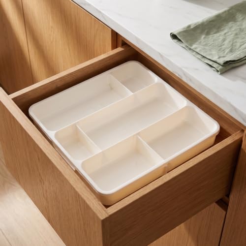 White 6 Slot Expandable Plastic Utensil Drawer Organizer Tray - view 7