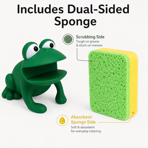 Frog Sponge Holder for Kitchen Sink with Dual-Sided Sponge, Cute Caddy - view 5