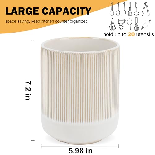 Kitchen Utensils Holder Large,Ceramic Utensil Organizer for Countertop,Morden Utensil Crock for Spoon Spatula,Home Kitchen Decor (Light Coffee) - view 5