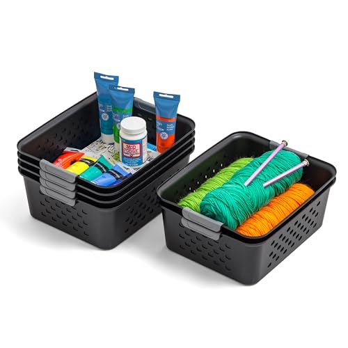 6-Pack, Small Plastic Storage Basket, Black