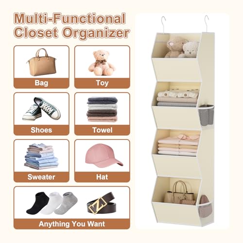 4 Shelf Hanging Closet Organizer Closet Storage for Wardrobe 2 Packs Beige - view 5